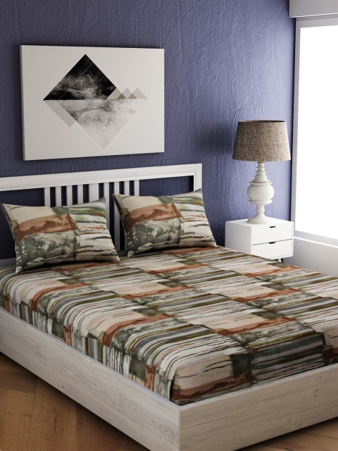 

EverHOME Brown & Green Floral 210 TC Cotton 1 Extra Large Bedsheet with 2 Pillow Covers