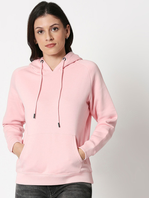 

Bewakoof Women Coral Pink Solid Hooded Sweatshirt