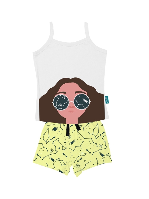 

Plan B Girls White & Yellow Printed Top with Shorts