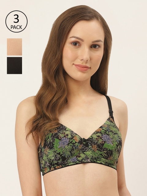 

Inner Sense Pack of 3 Printed Non-Wired Lightly Padded Organic Cotton Antimicrobial Sustainable Bra, Green