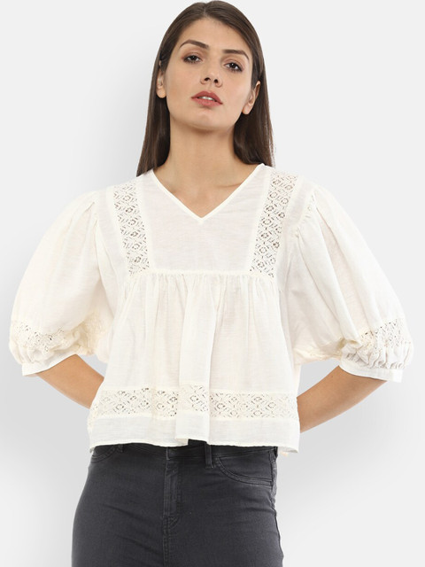 

Van Heusen Woman Women White Self Design A-Line Top