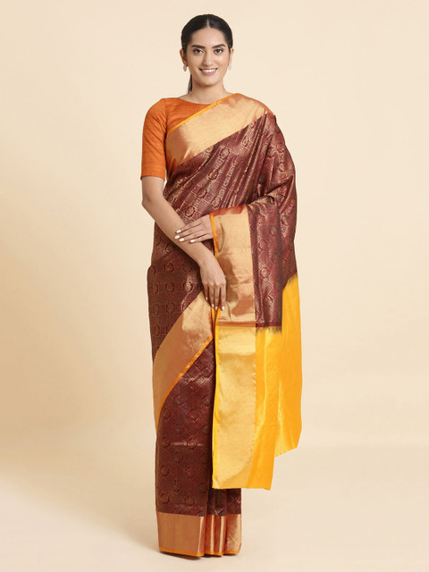 

Taneira Maroon Handwoven Pure Silk Sustainable Saree
