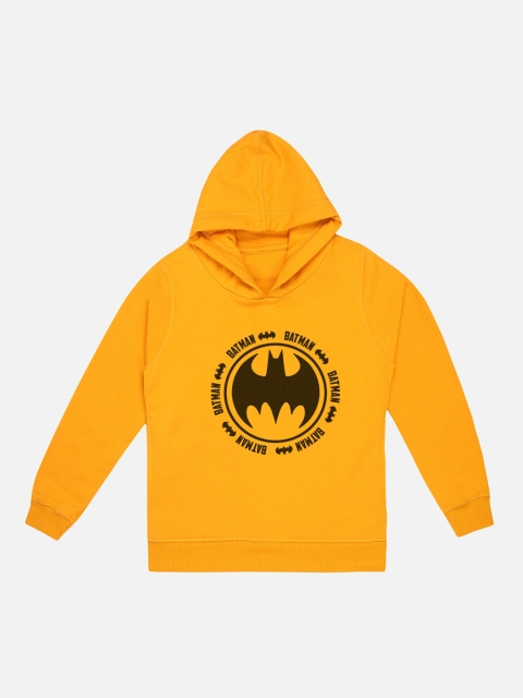 

Kids Ville Boys Yellow & Black Batman Printed Hooded Sweatshirt