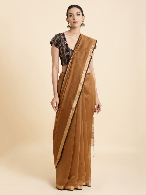 

Taneira Brown & Gold-Toned Silk Cotton Handwoven Jamdani Saree
