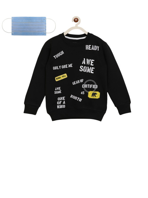 

Lil Tomatoes Boys Black Printed Sweatshirt with 3-Ply Mask