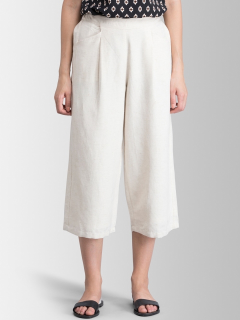 

FableStreet Women Cream-Coloured Flared Solid Culottes