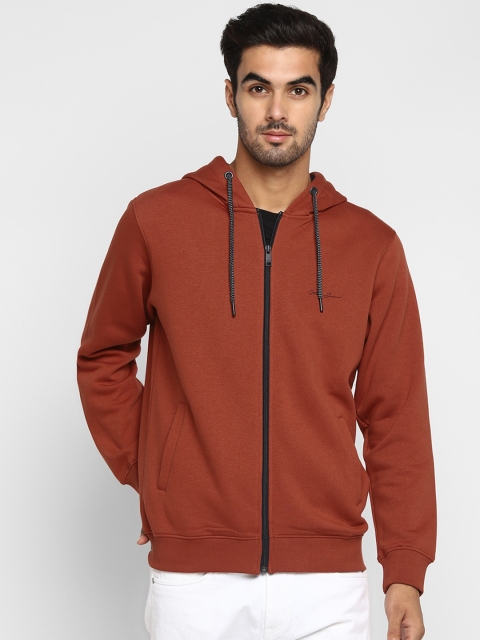 

Octave Men Rust Red Solid Hooded Sweatshirt