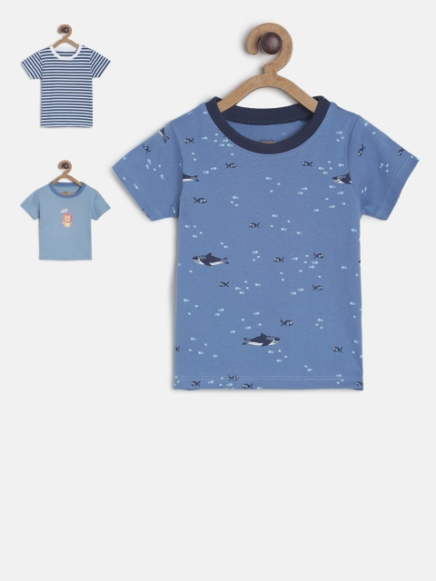 

MINI KLUB Boys Pack Of 3 Printed Round Neck T-shirt, Blue