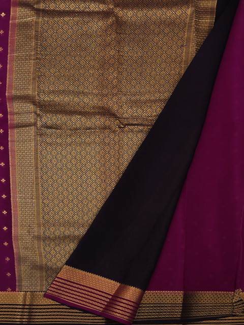 

Pothys Purple & Navy Blue Pure Silk Solid Mysore Silk Saree