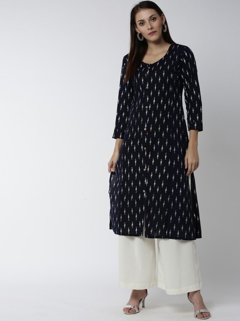 

Soch Women Navy Blue & White Woven Design A-Line Kurta