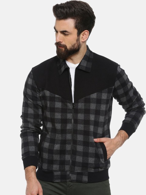 

Campus Sutra Men Charcoal Grey Checked Windcheater Bomber Jacket
