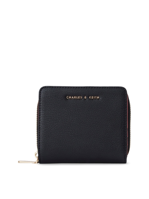 

CHARLES & KEITH Women Black Solid Zip Around Wallet