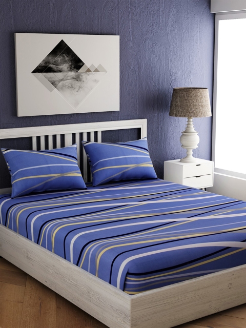 

EverHOME Blue Abstract 210 TC Cotton 1 Queen Bedsheet with 2 Pillow Covers