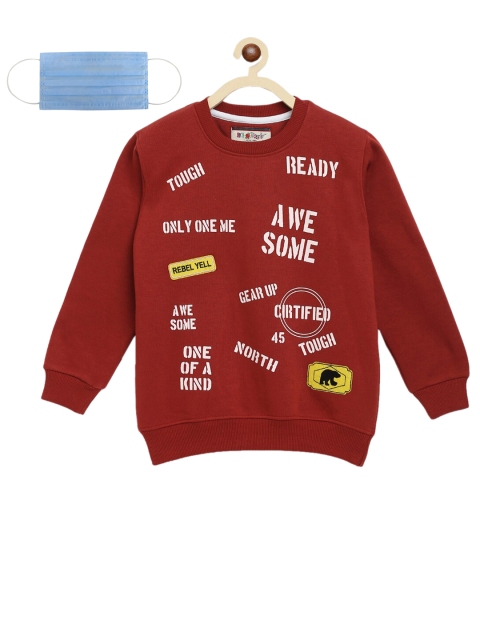 

Lil Tomatoes Boys Rust Brown Printed Sweatshirt With Mask