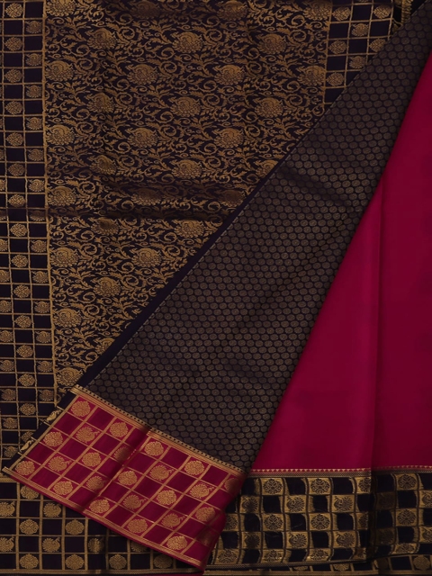

Pothys Pink & Black Pure Silk Woven Design Mysore Silk Saree