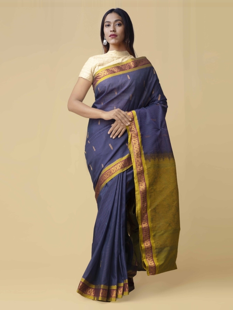 

Unnati Silks Purple Woven Design Silk Pure Gadwal Sico Cotton Saree