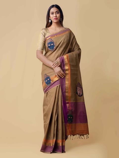 

Unnati Silks Brown Pure Cotton Woven Design Kalamkari Mangalagiri Saree