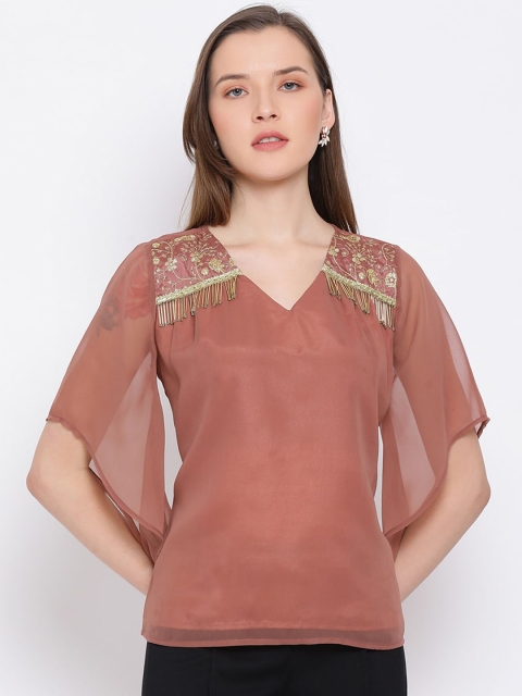 

ALL WAYS YOU Women Brown Embellished Top