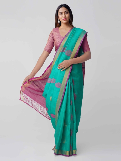 

Unnati Silks Green Silk Cotton Woven Design Kanjeevaram Saree