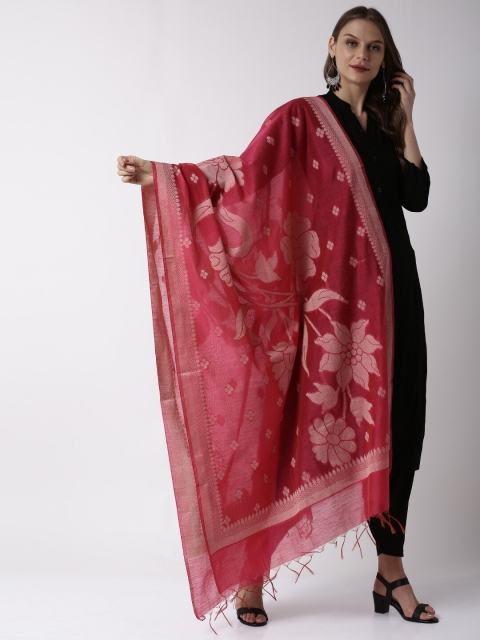 

Soch Pink Embroidered Chanderi Silk Dupatta