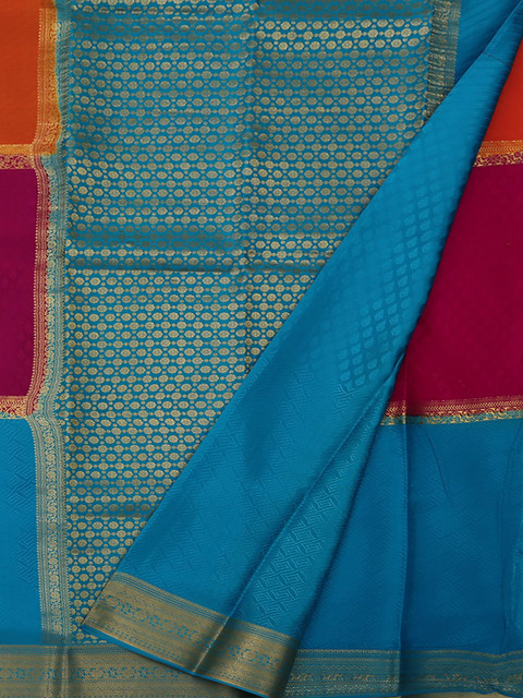 

Pothys Blue & Maroon Pure Silk Colourblocked Saree