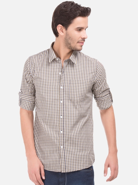 

Ruggers Men Brown & Off-White Slim Fit Checked Casual Shirt