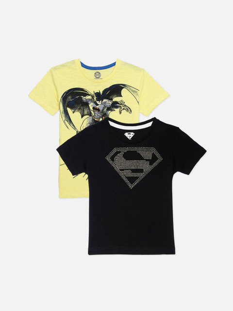 

Kids Ville Boys Pack of 2 Batman & Superman Print Tshirts, Yellow