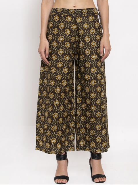 

TAG 7 Women Brown & Yellow Printed Wide Leg Palazzos