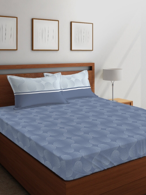 

Layers Blue Geometric 104 TC Cotton 1 Queen Bedsheet with 2 Pillow Covers