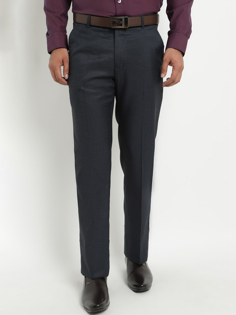 

COBB Men Blue Regular Fit Solid Formal Trousers