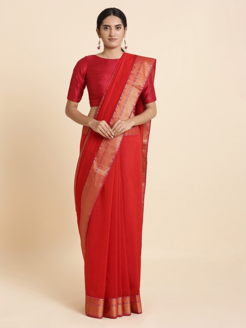 

Taneira Red & Gold-Toned Solid Maheshwari Saree