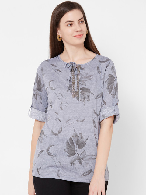 

Juliet Women Blue Printed Knitted Top