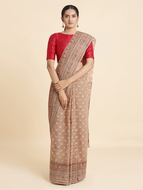 

Taneira Cream-Coloured Pure Cotton Hand Block Printed Machilipatnam Saree