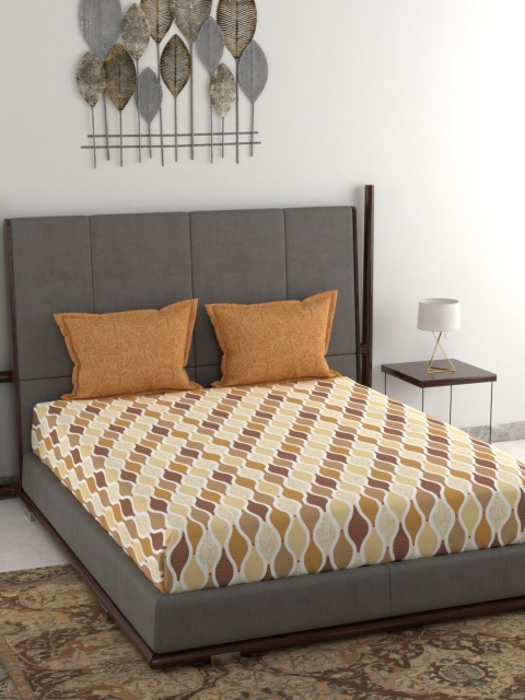 

Trident Coffee Brown Geometric 144 TC Cotton 1 Queen Bedsheet with 2 Pillow Covers