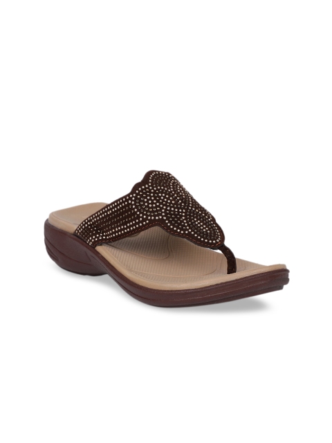 

Sandak by Bata Women Brown Embellished Suede Open Toe Flats