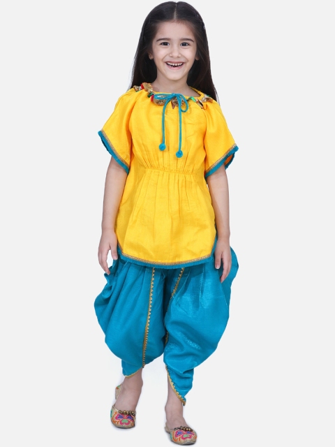 

BownBee Girls Yellow & Blue Solid Kurti with Dhoti Pants