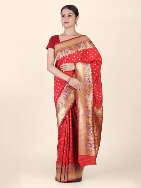 

Hastakala Red & Beige Silk Blend Printed Banarasi Handloom Saree