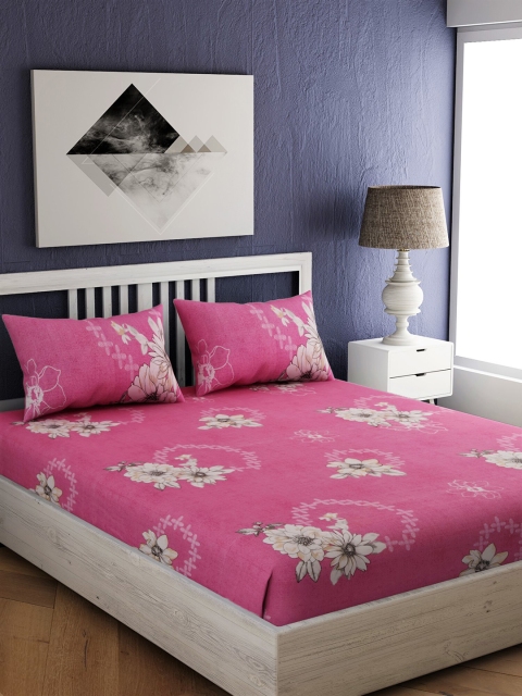 

EverHOME Pink & White Floral 144 TC Cotton 1 King Bedsheet with 2 Pillow Covers