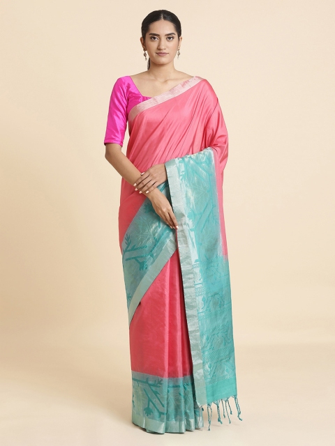

Taneira Pink & Blue Handwoven Pure Silk Saree