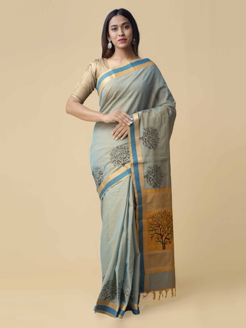 

Unnati Silks Green Pure Cotton Woven Design Mangalagiri Saree