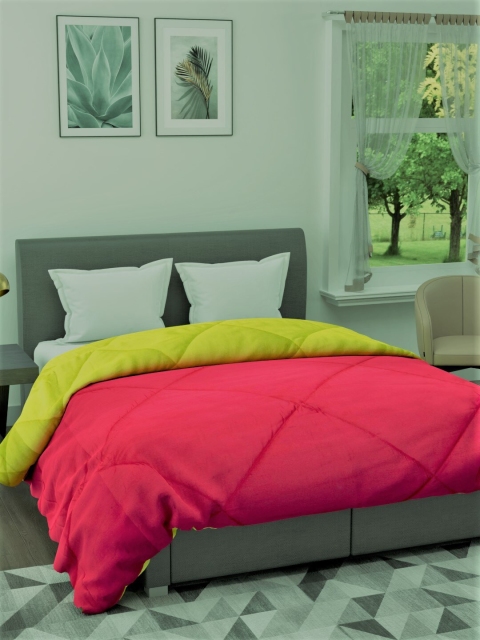 

URBAN SPACE Pink & Lime Green Solid Mild Winter 233 GSM Double Bed Comforter