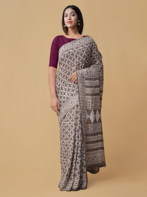 

Unnati Silks Grey & Beige Pure Cotton Printed Kota Handloom Saree