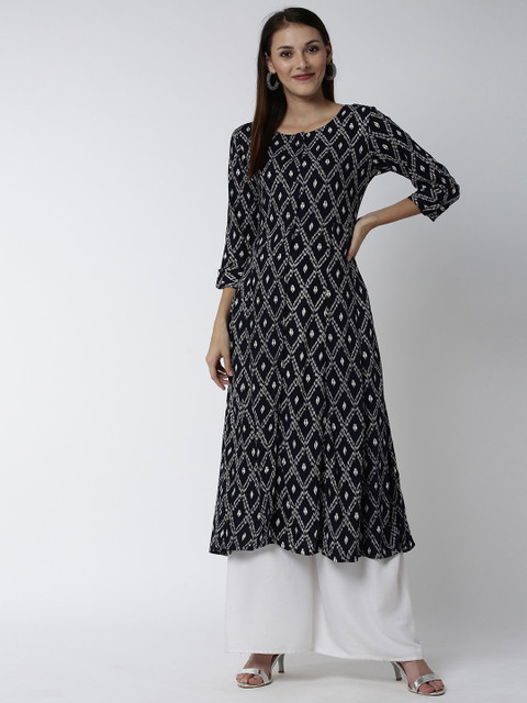 

Soch Women Navy Blue & White Printed A-Line Kurta
