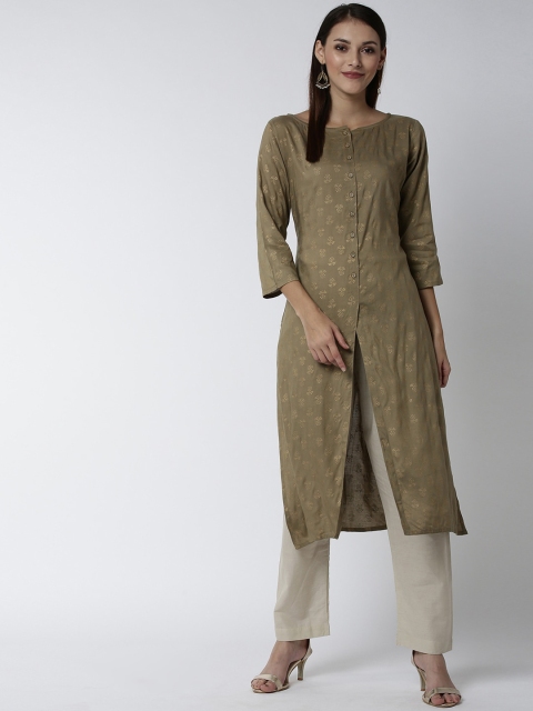 

Soch Women Olive Green Printed Straight Kurta