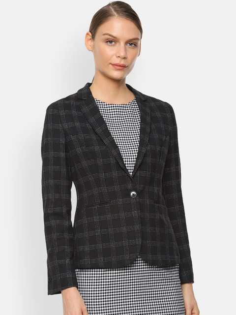 

Van Heusen Woman Black & Grey Checked Single Breasted Formal Blazer