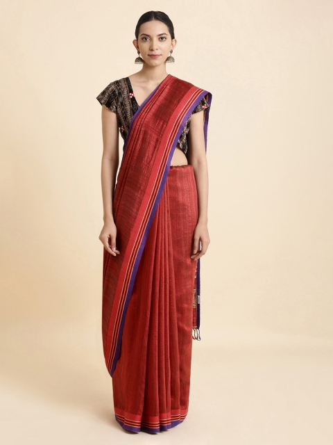 

Taneira Red Solid Pure Silk Bengal Jamdani Sustainable Saree