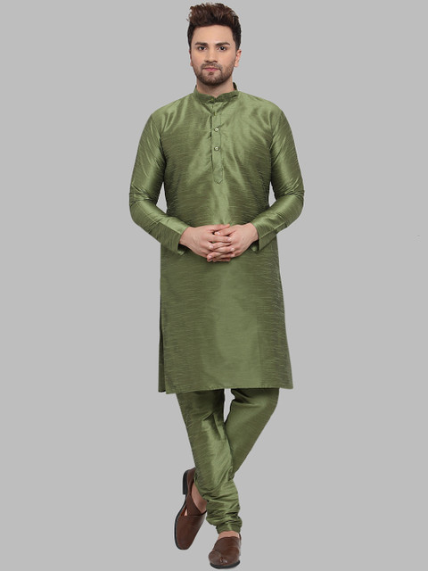 

Jompers Men Olive Green Yoke Design Kurta with Pyjamas