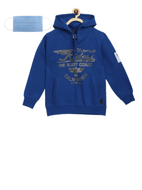 

Lil Tomatoes Boys Blue Printed Hooded Sweatshirt