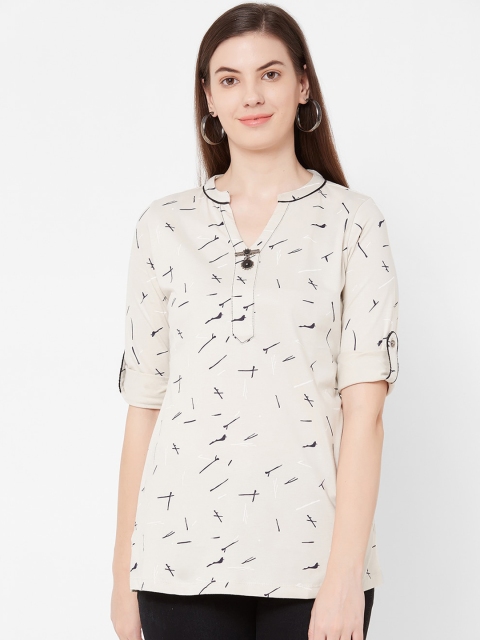 

Juliet Women Cream-Coloured Printed Pure Cotton Top