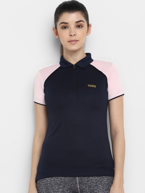 

Yuuki Women Navy Blue Solid Polo Collar T-shirt